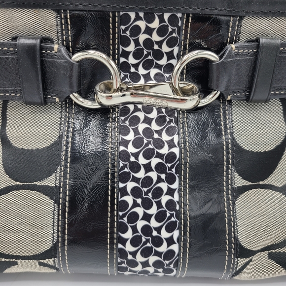 Coach Hampton Signature C Satchel Shoulder Bag Tote Purse Black Gray Jacquard - Picture 4 of 16
